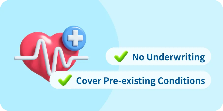 Individual medical insurance, group medical insurance, no underwriting, Guaranteed acceptance of pre-existing conditions